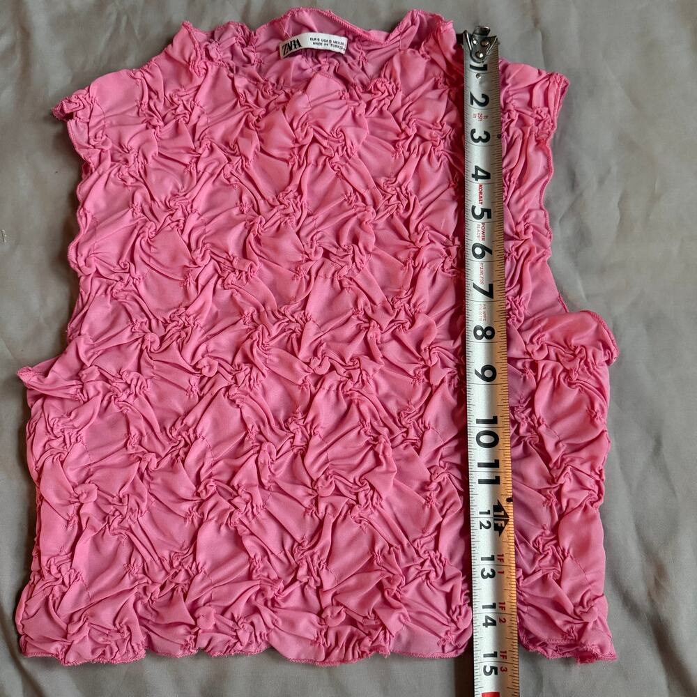 Zara Pink Textured Ruched Top Small Sleeveless Stretch Statement Blouse - Picture 7 of 9